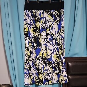 Ashley Stewart blue, green, BW abstract paint splatter print skirt, Plus Size 26